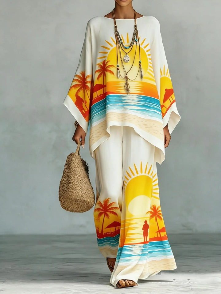 Women's Printed Top and Wide Leg Trousers Set