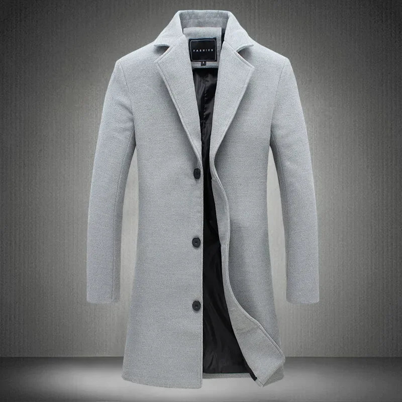 Men's Long Cotton Overcoat – Wool Blend