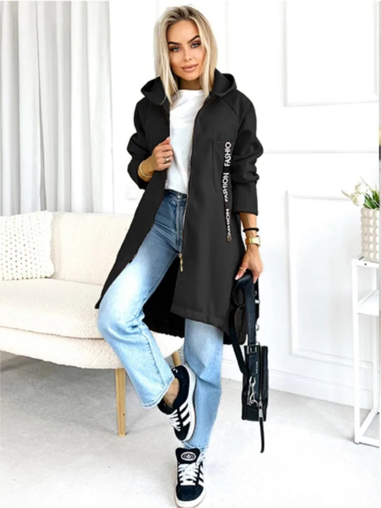 Women's Hooded Fleece Zip Coat, Extra Long