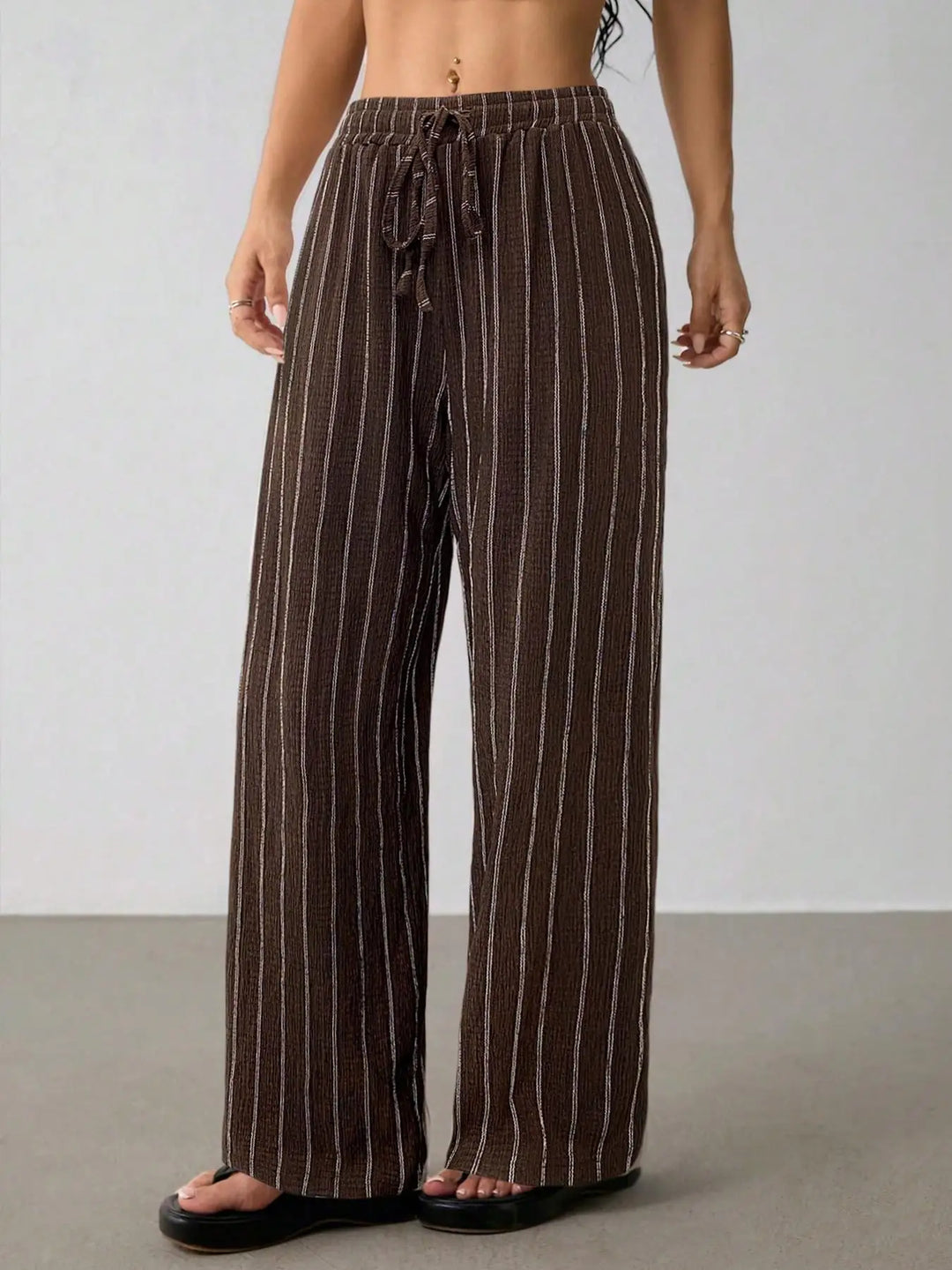 Women's Striped Wide Leg Pants with Belt