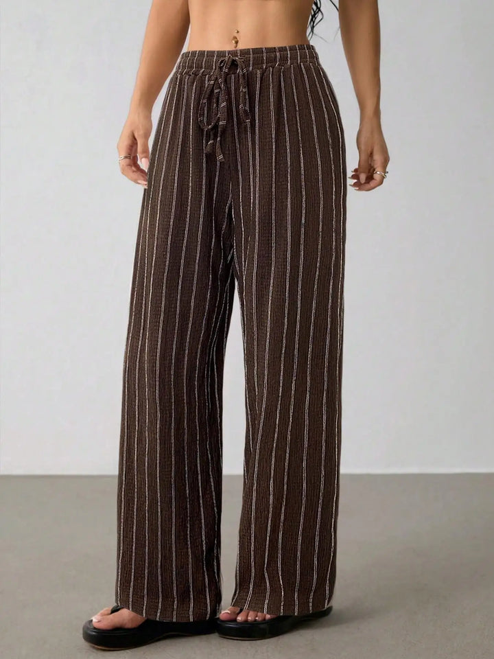 Women's Striped Wide Leg Pants with Belt