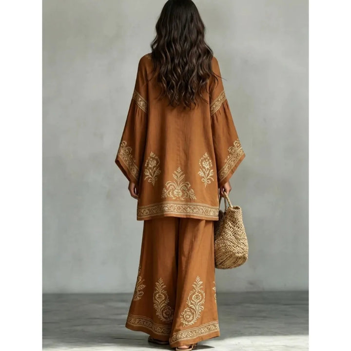Women's Printed Top and Wide Leg Trousers Set
