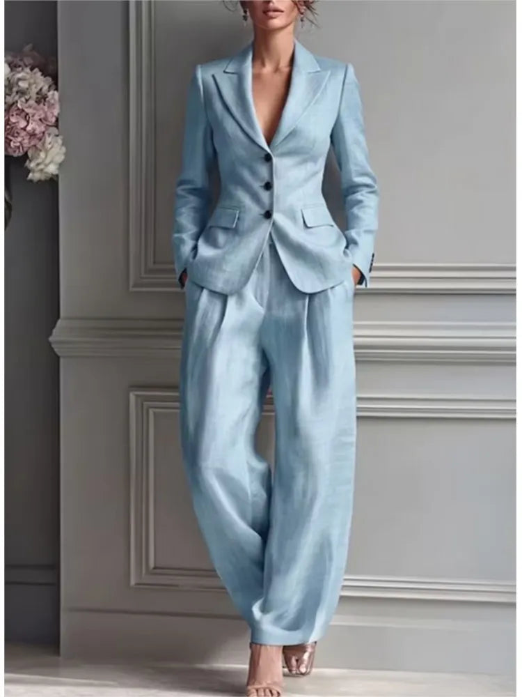 Women's Suit Shirt and Pants Two Piece Set