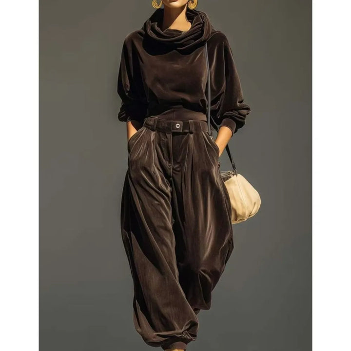 Women's Velvet Hoodie and Trousers Two Piece Set