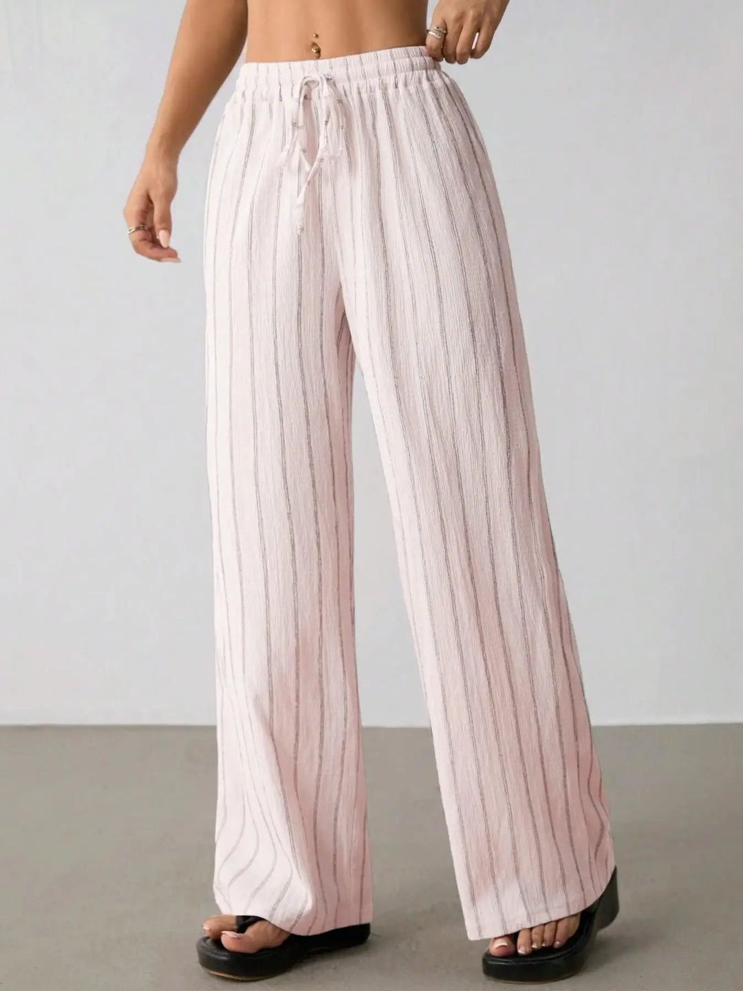 Women's Striped Wide Leg Pants with Belt