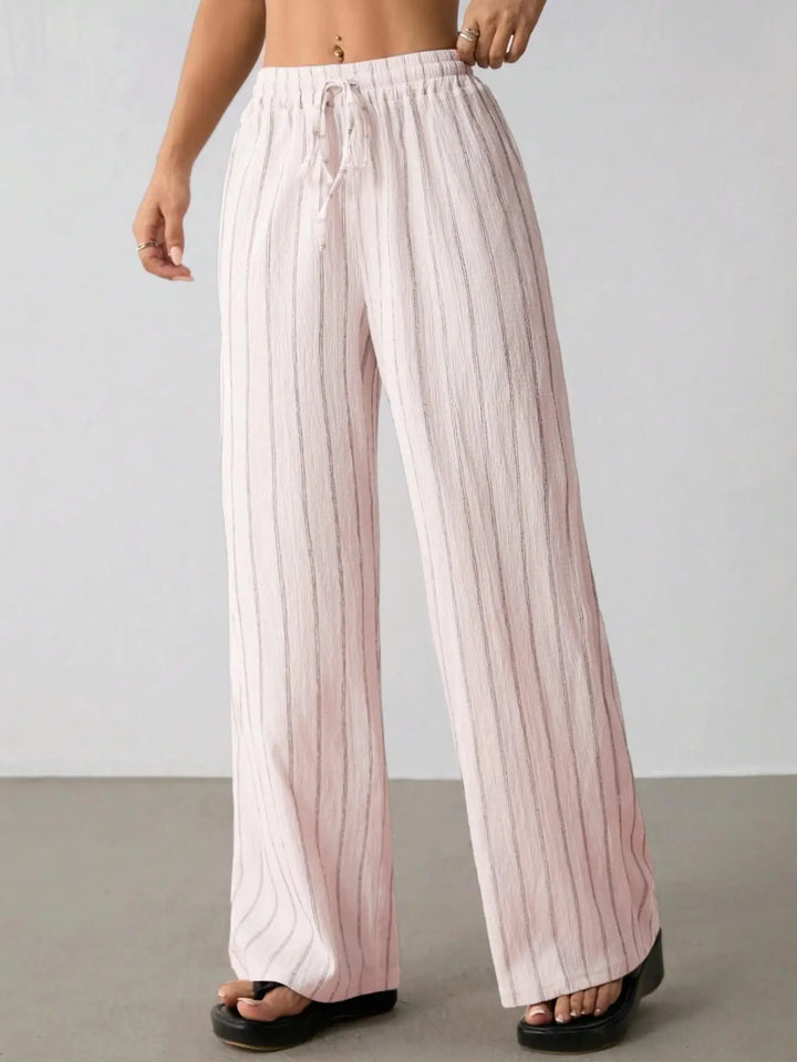 Women's Striped Wide Leg Pants with Belt