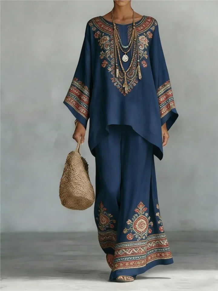 Women's Printed Top and Wide Leg Trousers Set