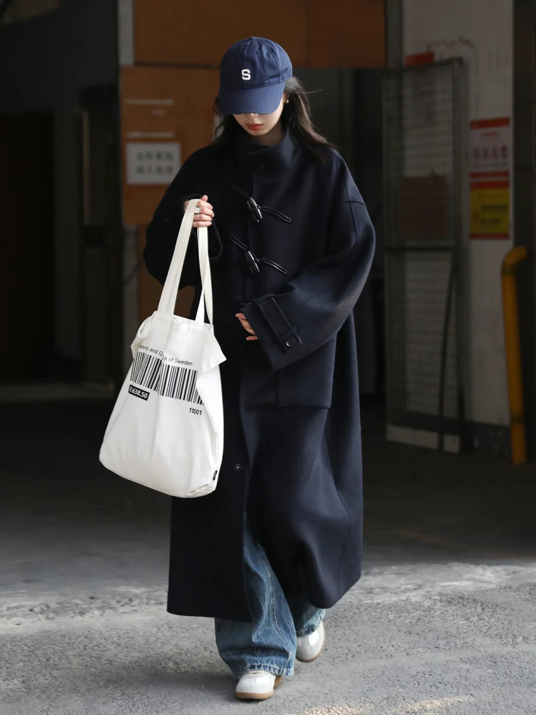 Women's Longline Wool Blend Coat with Toggle Button Front