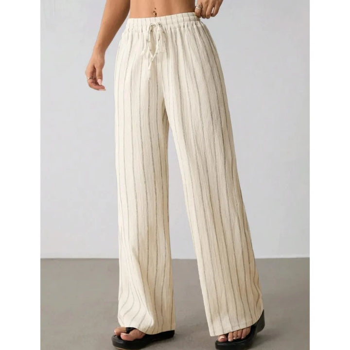 Women's Striped Wide Leg Pants with Belt