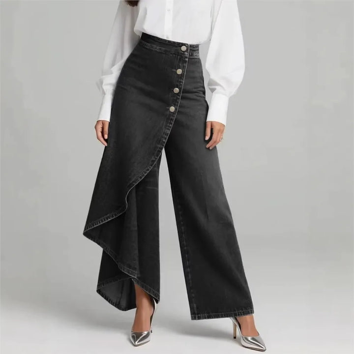 Women's Denim Trousers with Long Button Hem