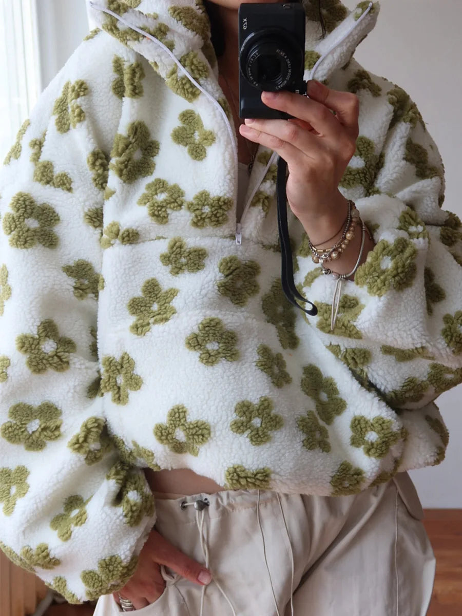 Women's Sherpa Floral Half Zip Pullover