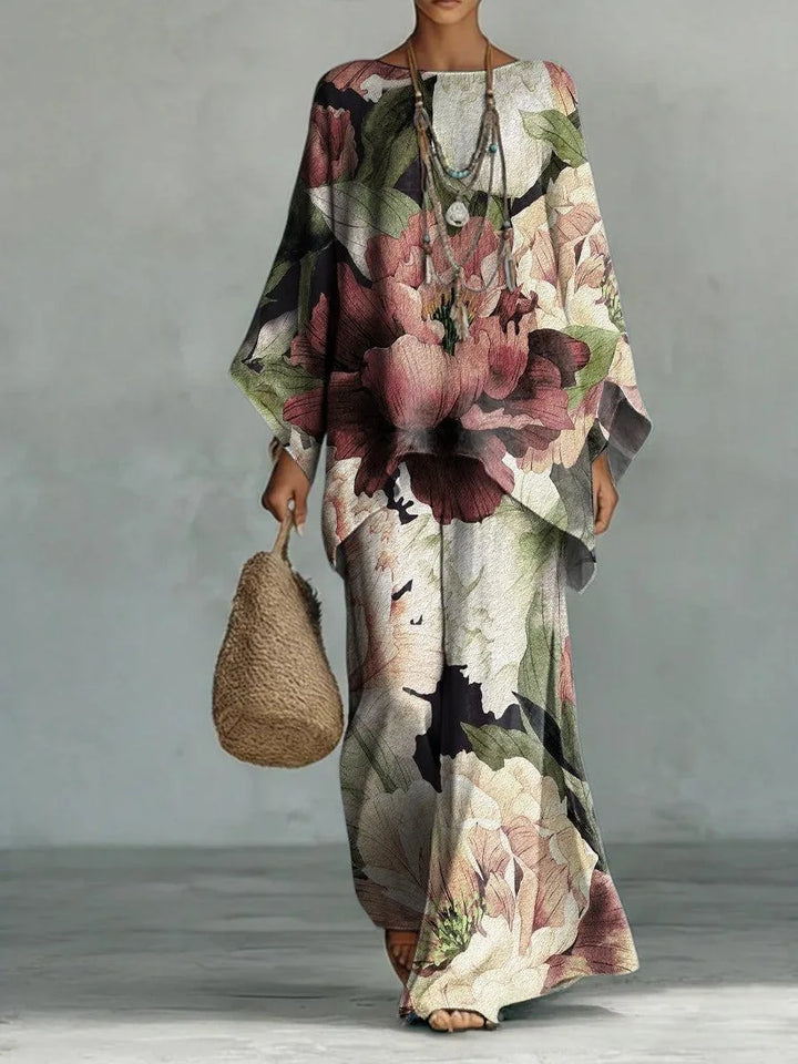 Women's Printed Top and Wide Leg Trousers Set