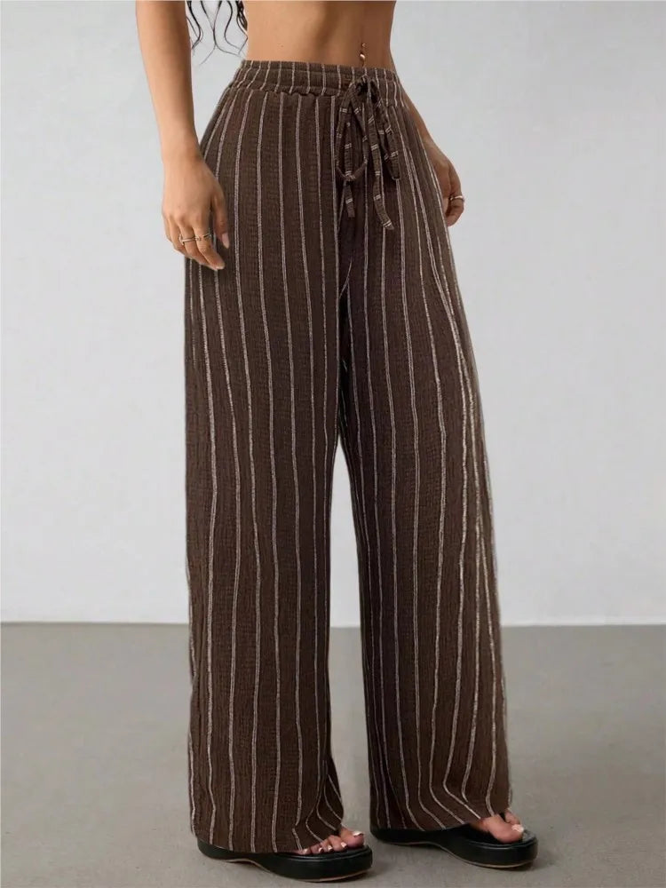 Women's Striped Wide Leg Pants with Belt