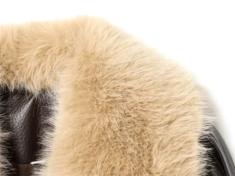 Women's Oversized Fur Collar Jacket — Brown