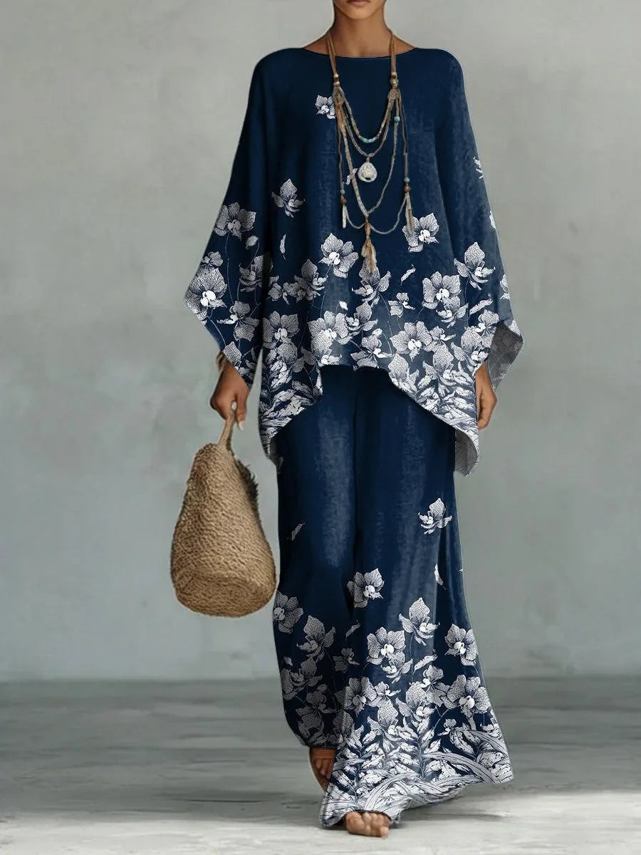 Women's Printed Top and Wide Leg Trousers Set