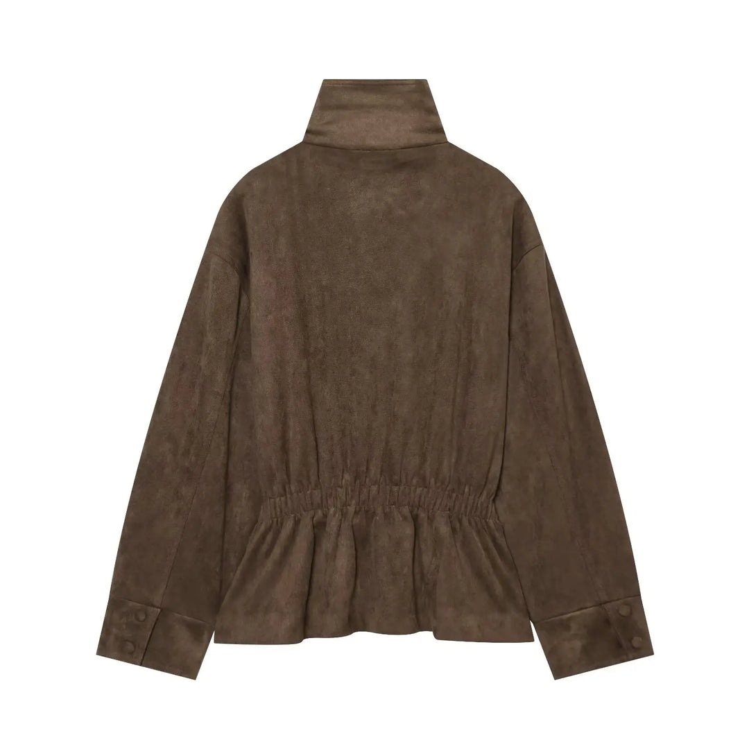Women's Belted Faux Fur Jacket with High Neck