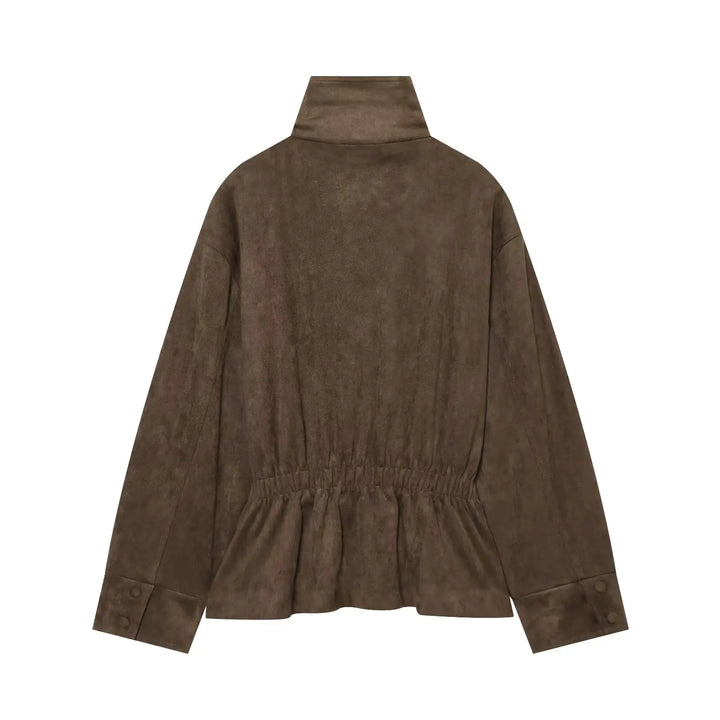 Women's Belted Faux Fur Jacket with High Neck