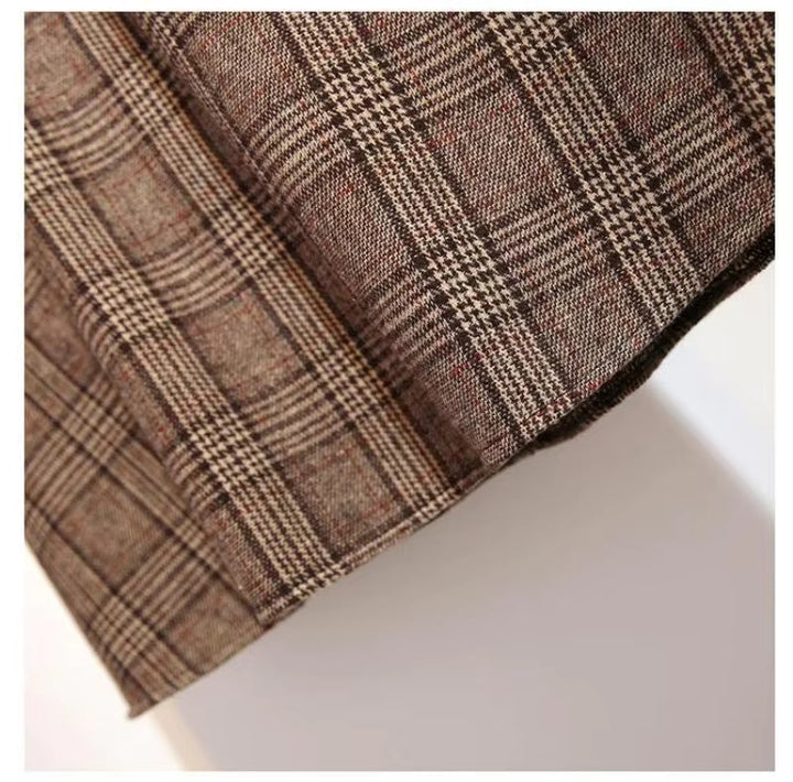 Women's High Waist Plaid A Line Midi Skirt