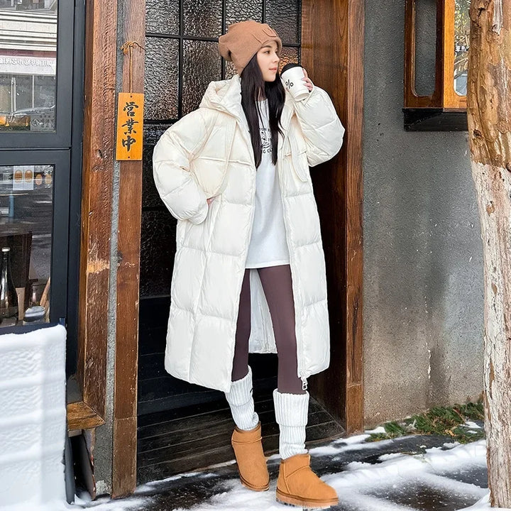 Women's Long Hooded Puffer Coat – Oversized Quilted Winter Jacket