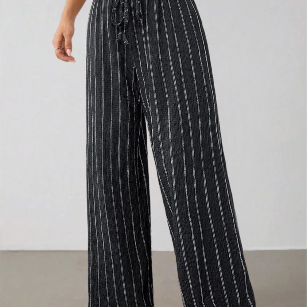 Women's Striped Wide Leg Pants with Belt