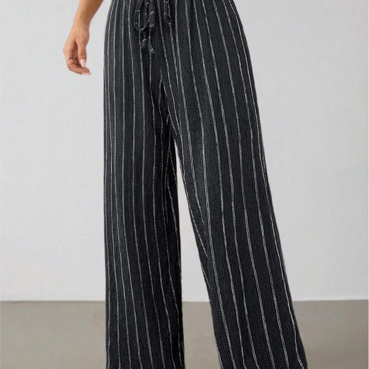 Women's Striped Wide Leg Pants with Belt