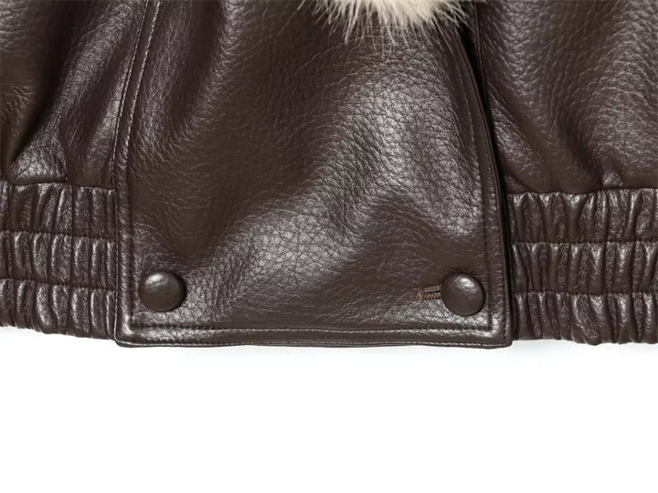 Women's Oversized Fur Collar Jacket — Brown