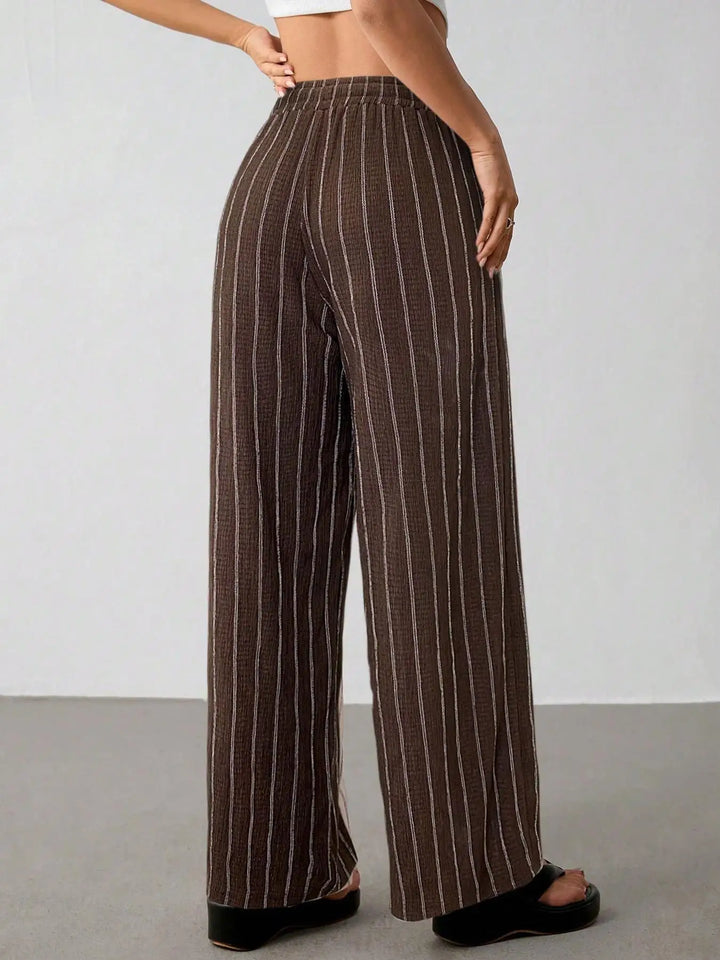 Women's Striped Wide Leg Pants with Belt