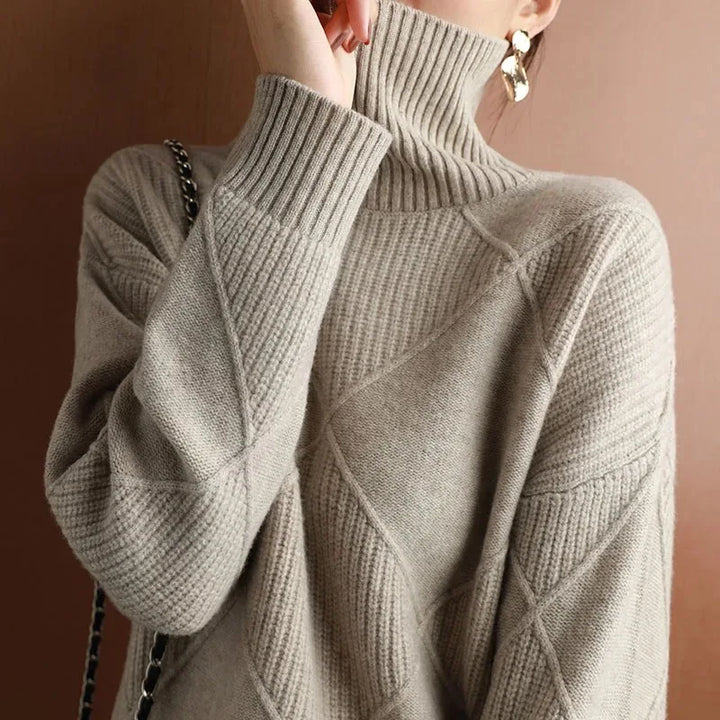 Women's Oversized Turtleneck Sweater, Textured Knit