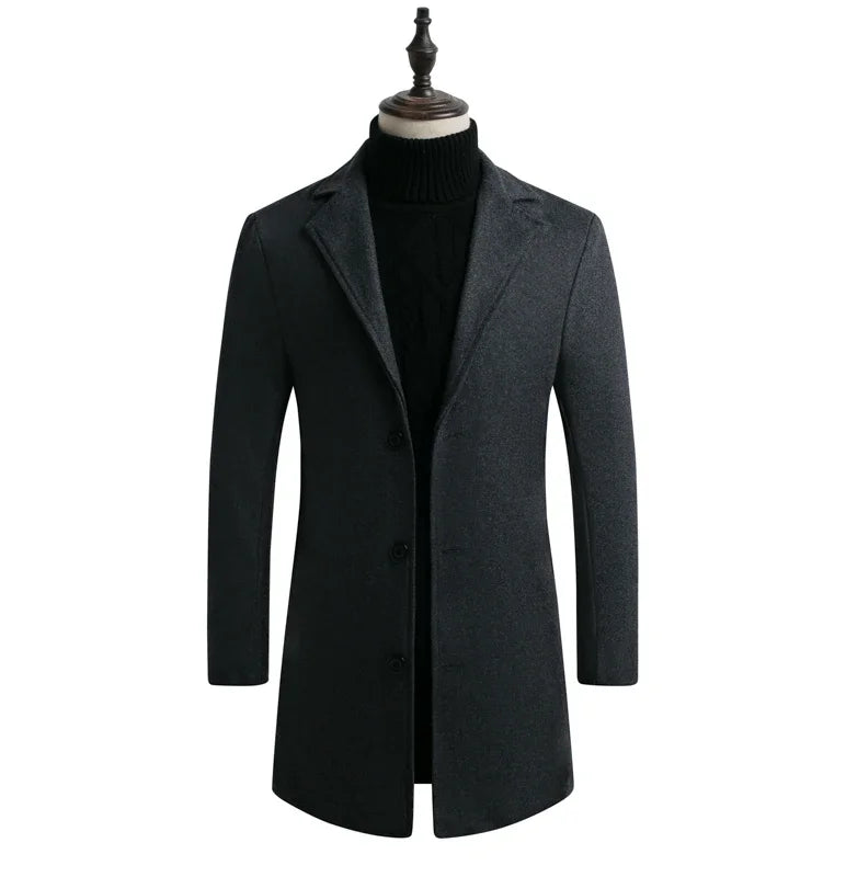 Men's Long Cotton Overcoat – Wool Blend