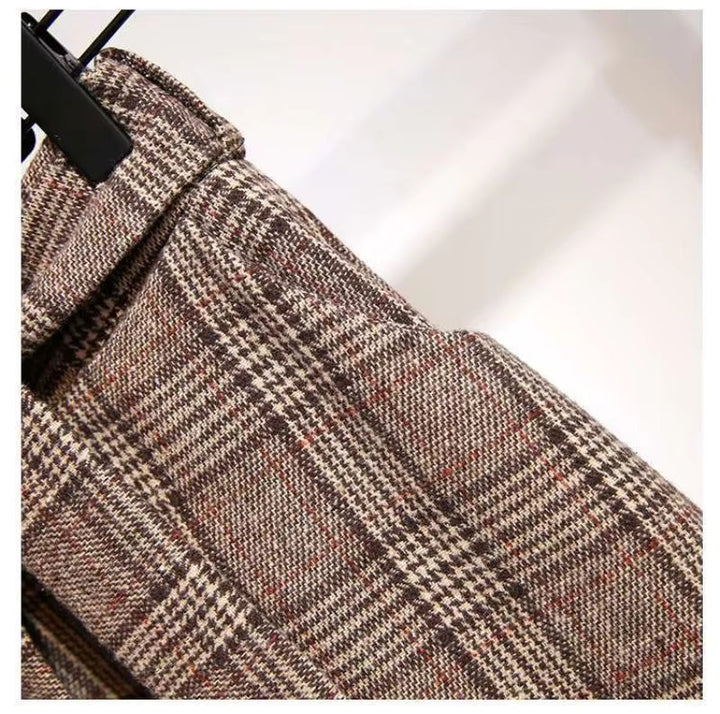 Women's High Waist Plaid A Line Midi Skirt