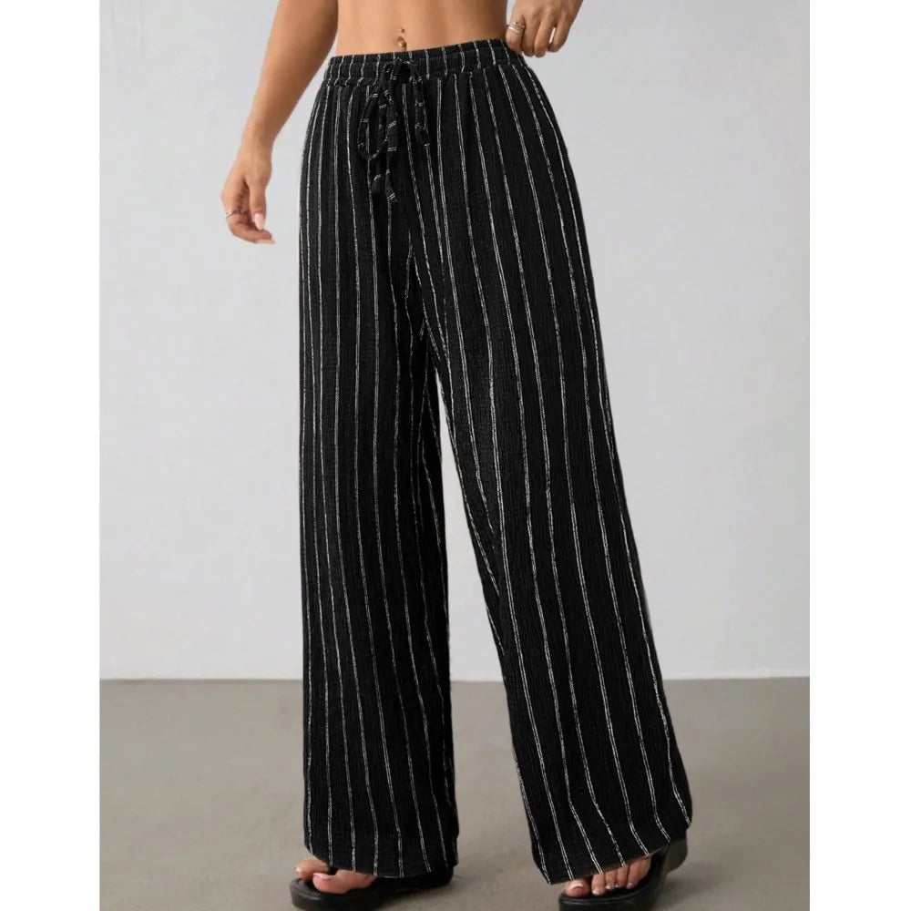 Women's Striped Wide Leg Pants with Belt