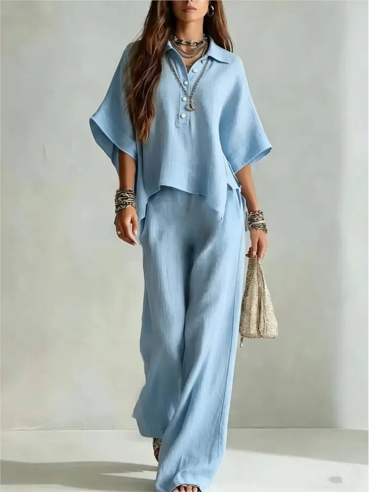 Women's Half Sleeve Shirt and Wide Leg Pants Set