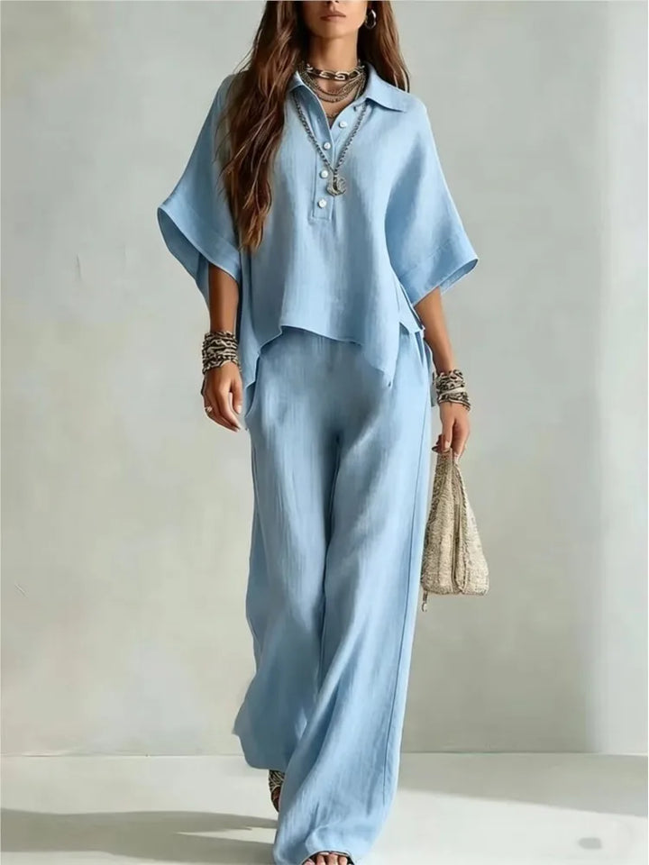 Women's Half Sleeve Shirt and Wide Leg Pants Set