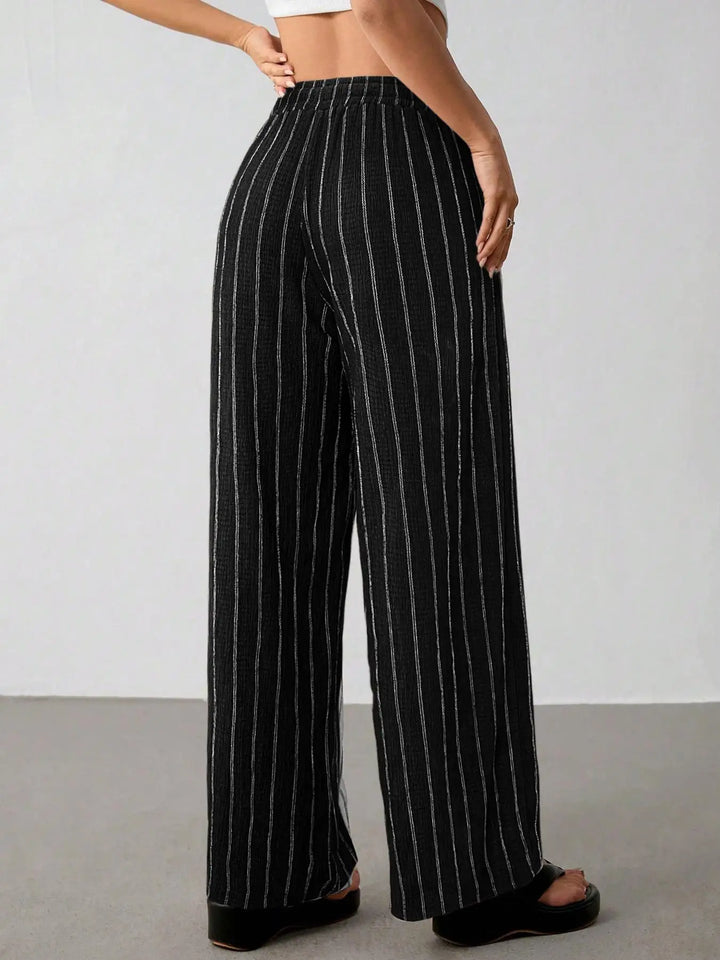 Women's Striped Wide Leg Pants with Belt