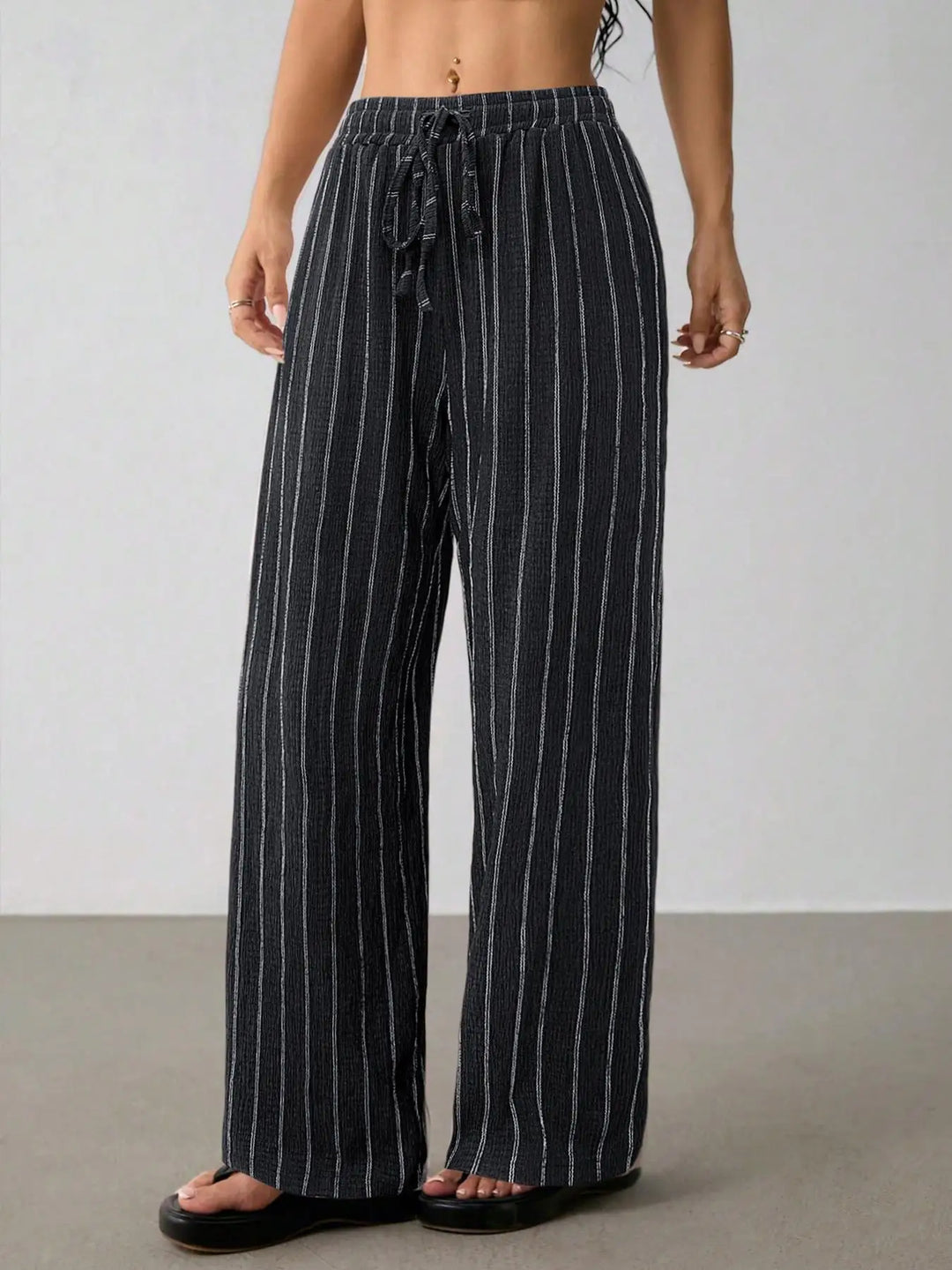 Women's Striped Wide Leg Pants with Belt