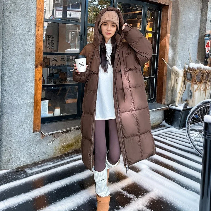 Women's Long Hooded Puffer Coat – Oversized Quilted Winter Jacket