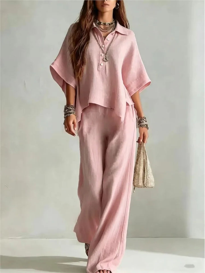 Women's Half Sleeve Shirt and Wide Leg Pants Set