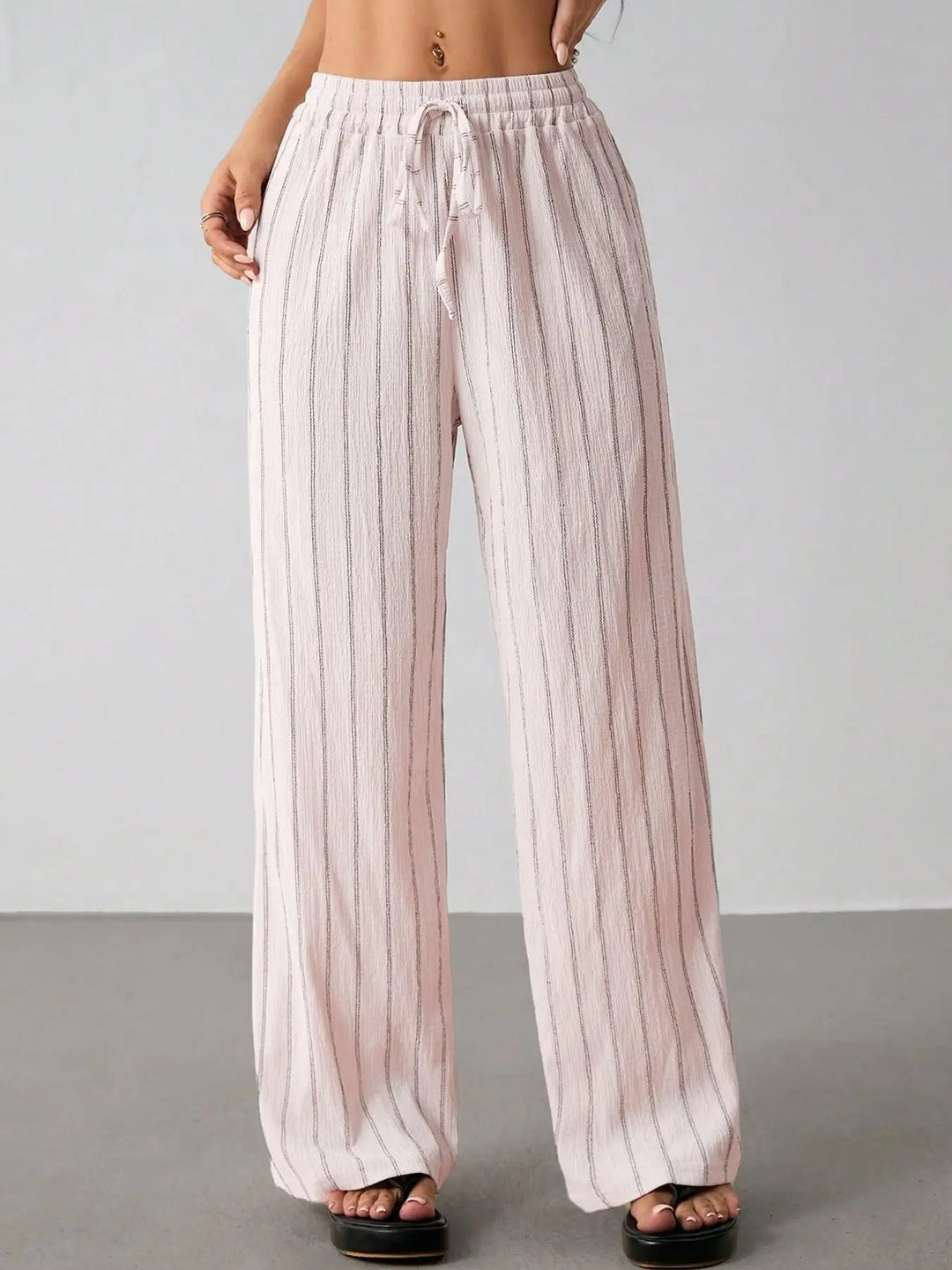 Women's Striped Wide Leg Pants with Belt
