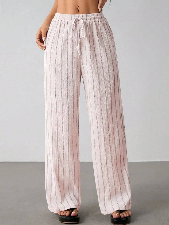 Women's Striped Wide Leg Pants with Belt
