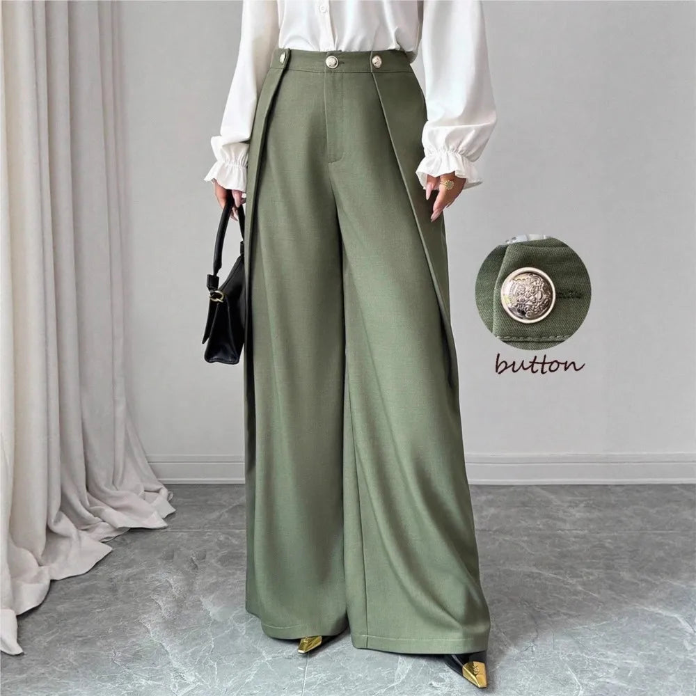 Women's Pleated Wide Leg Trousers, Drapey
