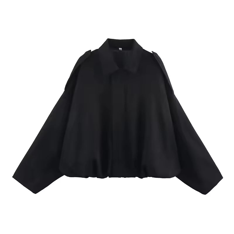 Women's Oversized Turn Down Collar Bomber Jacket