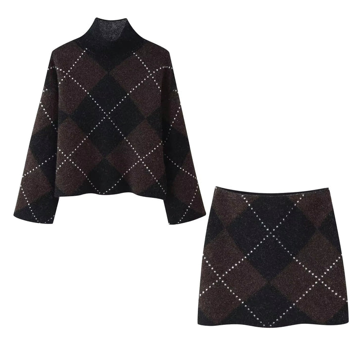 Women's Diamond Pattern Knit Sweater and Skirt Set