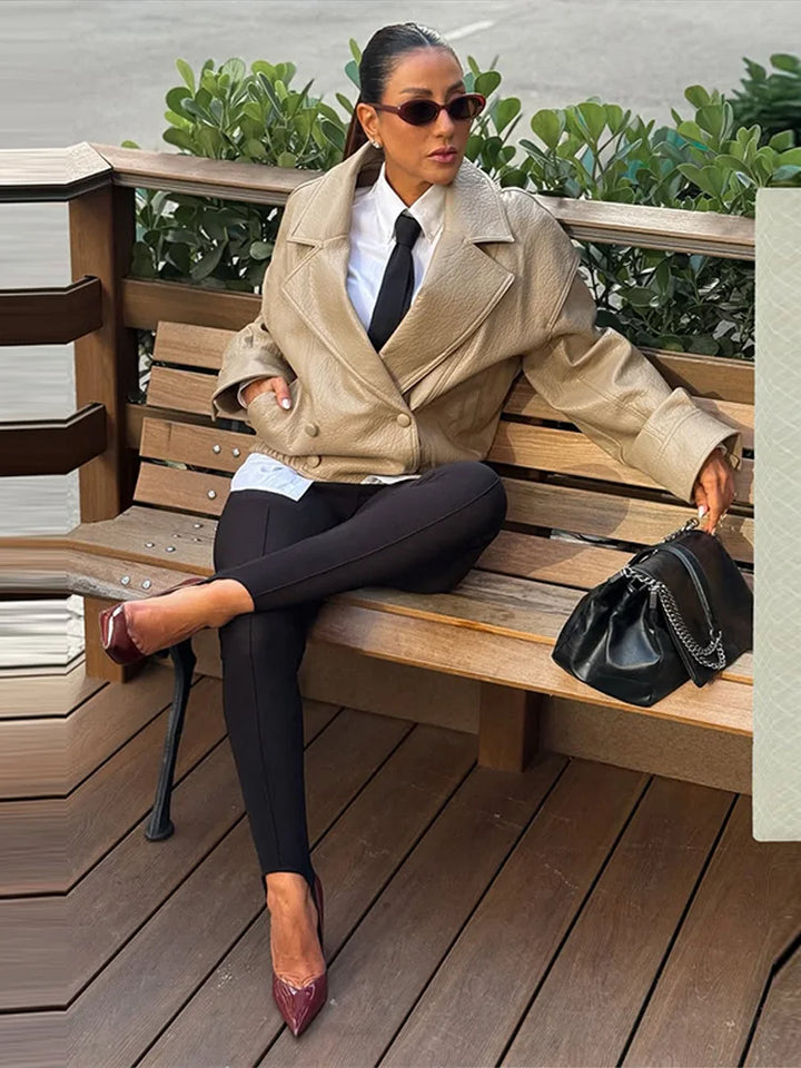 Women's Single Breasted Lapel Jacket with Pockets