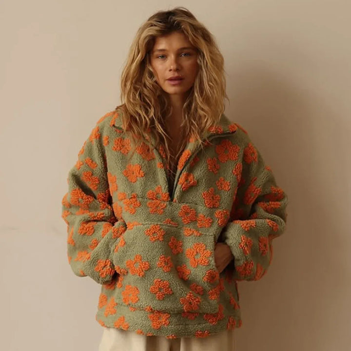 Women's Sherpa Floral Half Zip Pullover