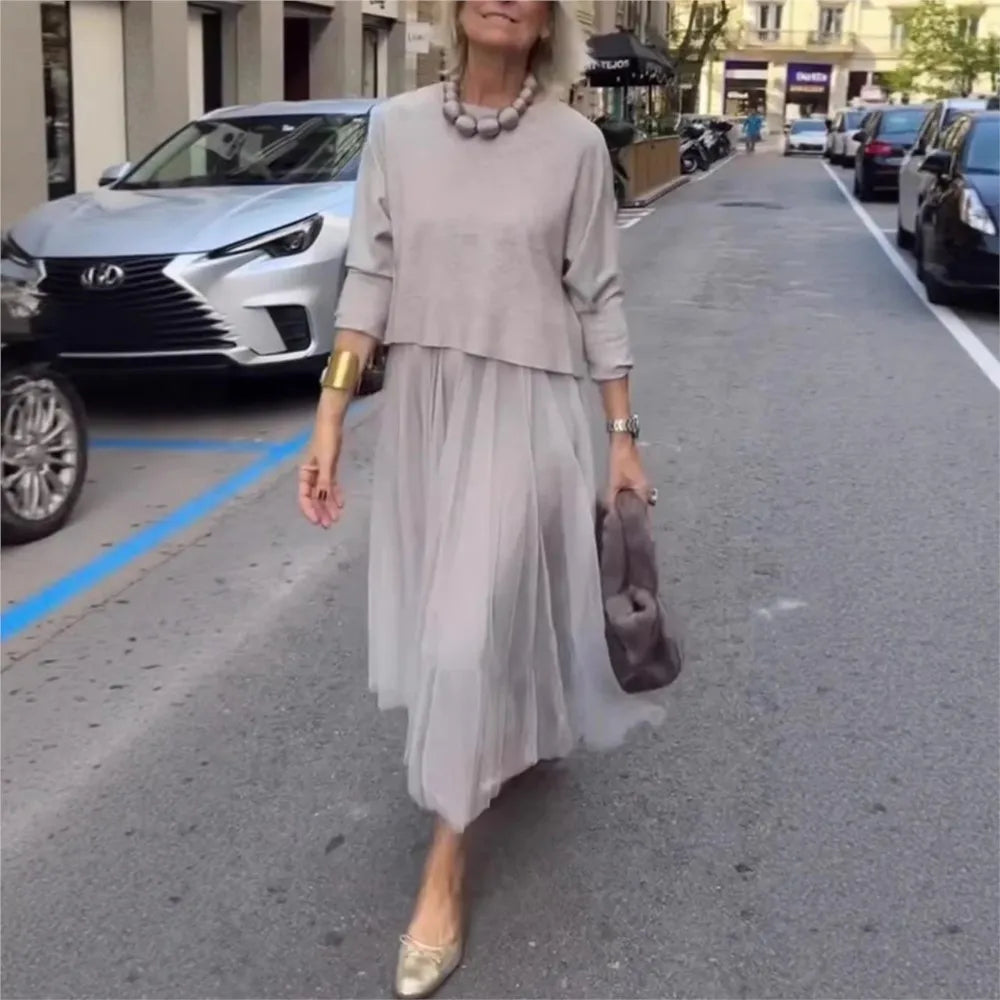 Women's Mesh Panel Ankle Length Dress