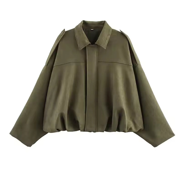 Women's Oversized Turn Down Collar Bomber Jacket