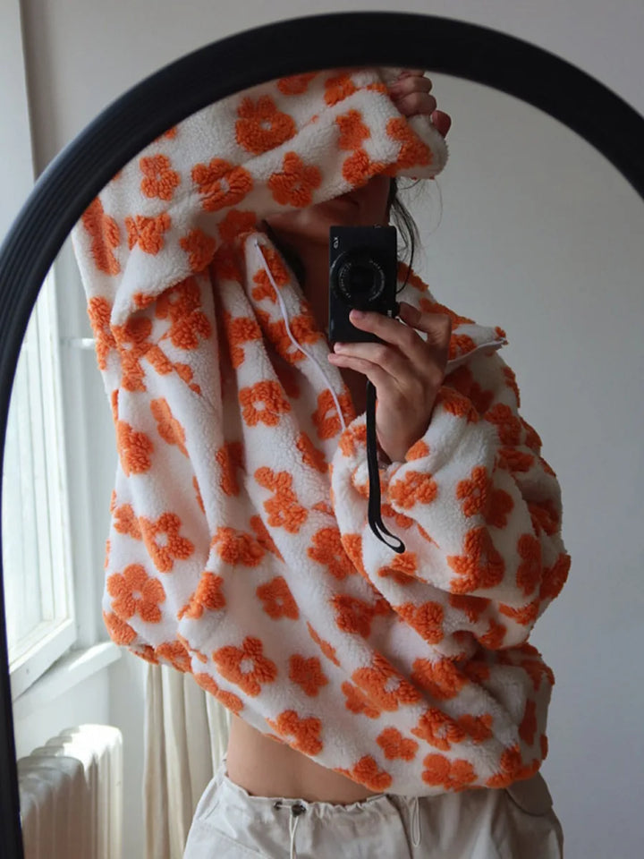 Women's Sherpa Floral Half Zip Pullover