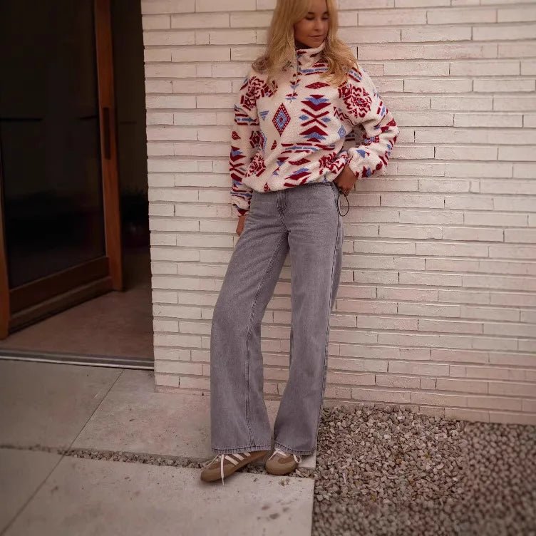 Women's Printed Fleece Pullover and Pants Set