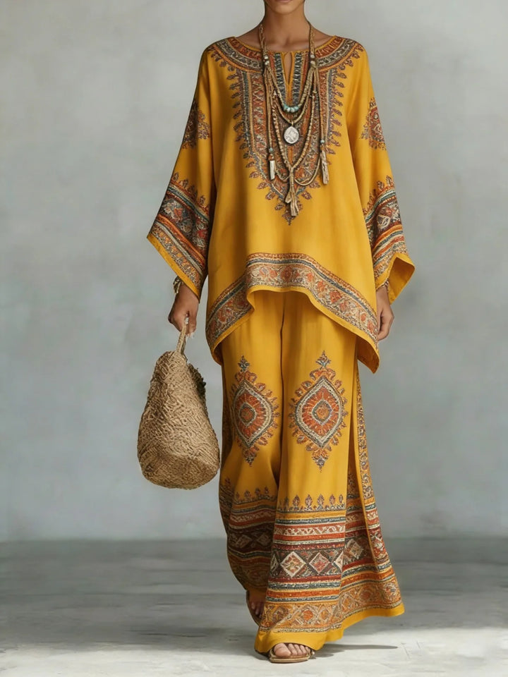 Women's Printed Top and Wide Leg Trousers Set