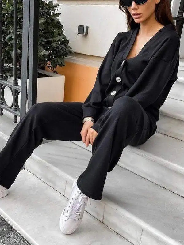 Women's Knit Cardigan and Trousers Two Piece Set